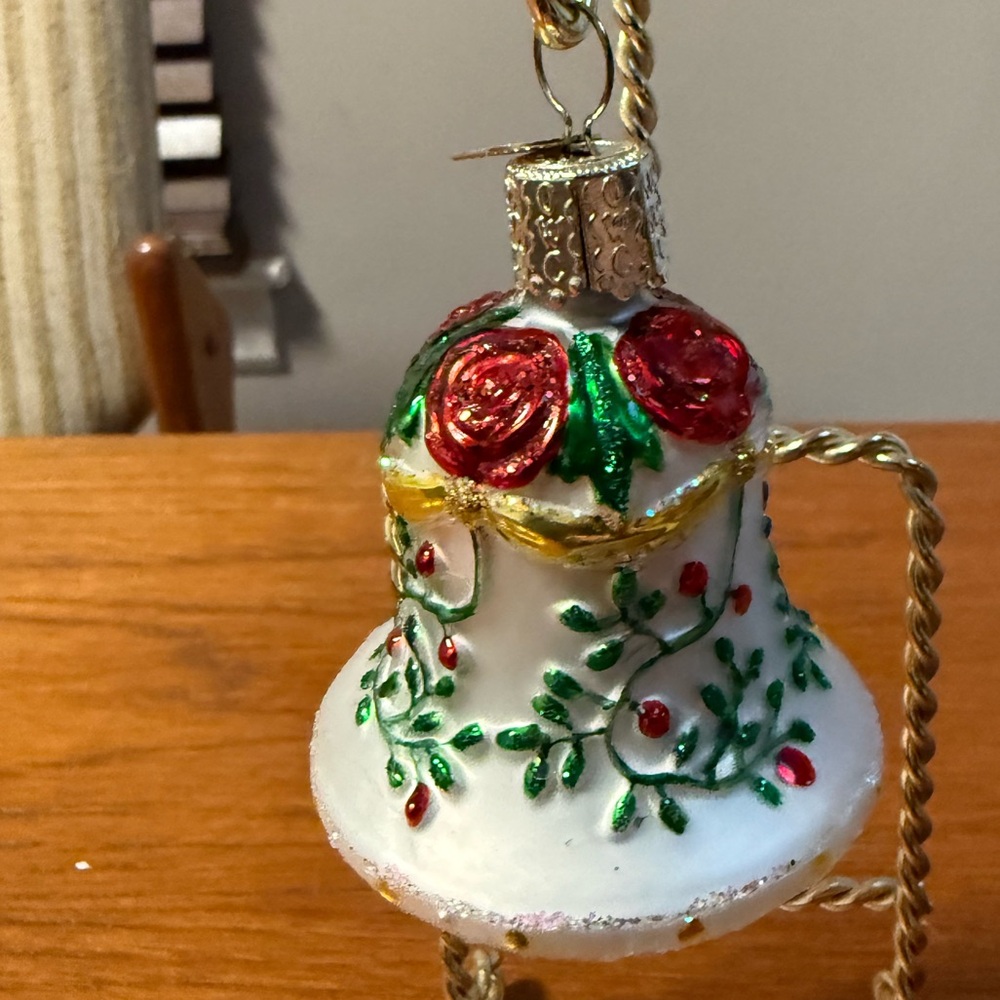 Old World Christmas Glass Bell Ornament w Roses